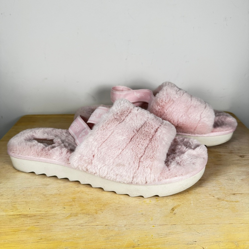 Koolaburra by UGG Fuzz'n II Slipper Sz 12 Pink‎ Faux Fur Slide Elastic Backstrap